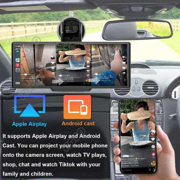 ⁦HGDO-داش كاميرا ستيريو سيارة ، 3 في 1 ، Carplay ، أندرويد ، Airplay السيارات ، مرآة جبل ، مسجل فيديو ، كاميرا ، واي فاي ، نظام تحديد المواقع ، DVR ، إخراج بلوتوث ، 4K⁩ - الصورة ⁦5⁩