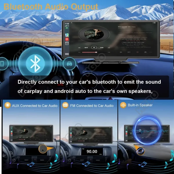 ⁦HGDO-داش كاميرا ستيريو سيارة ، 3 في 1 ، Carplay ، أندرويد ، Airplay السيارات ، مرآة جبل ، مسجل فيديو ، كاميرا ، واي فاي ، نظام تحديد المواقع ، DVR ، إخراج بلوتوث ، 4K⁩ - الصورة ⁦4⁩