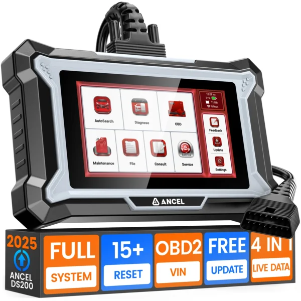 ANCEL DS200 Obd2 أدوات تشخيص السيارات جميع قارئ رمز النظام 15 إعادة تعيين FCA Autoauth الماسح الضوئي للسيارات واي فاي تحديث مجاني مدى الحياة