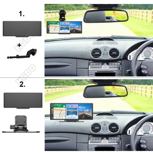 ⁦HGDO-داش كاميرا ستيريو سيارة ، 3 في 1 ، Carplay ، أندرويد ، Airplay السيارات ، مرآة جبل ، مسجل فيديو ، كاميرا ، واي فاي ، نظام تحديد المواقع ، DVR ، إخراج بلوتوث ، 4K⁩ - الصورة ⁦2⁩