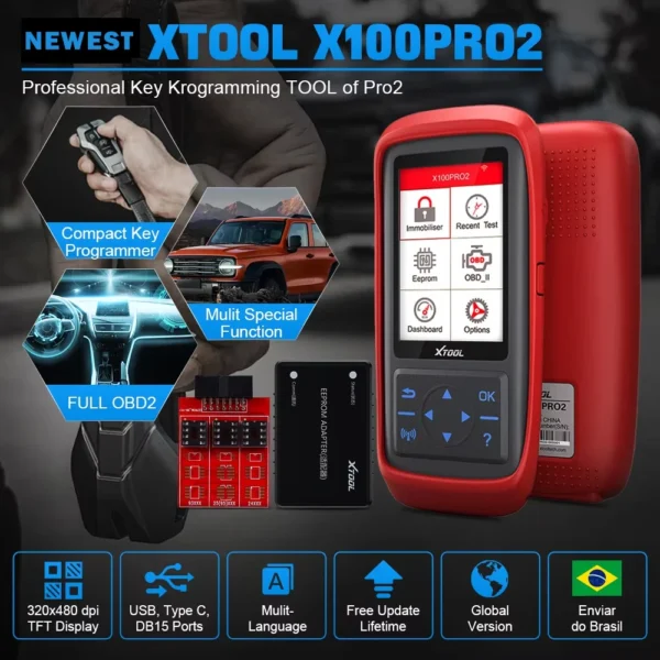 ⁦XTOOL X100Pro2 مفتاح مبرمج منع الحركة مع محول EEPROM المهنية X100 Pro2 مفتاح برمجة أداة السيارات obd الماسح الضوئي⁩ - الصورة ⁦2⁩
