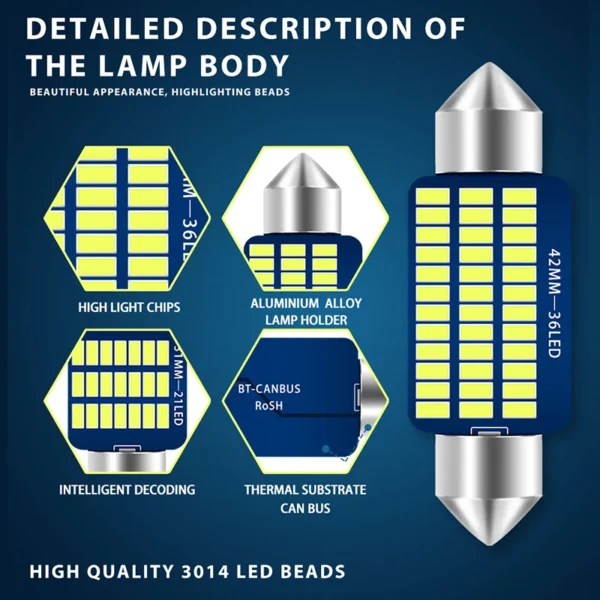 ⁦12 فولت Led الضوء الداخلي للسيارة led 31 مللي متر 36 مللي متر 39 مللي متر 41 مللي متر اكليل c5w c10w لمبة الضوء الداخلي لسقف السيارة القراءة مصباح الجليد الأزرق⁩ - الصورة ⁦6⁩